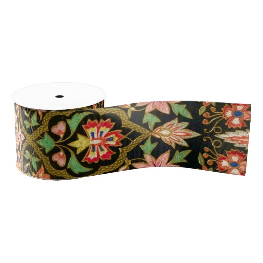 Kleurrijke Indische Bloemen Borduurwerk Print Grosgrain Lint (Spoel)