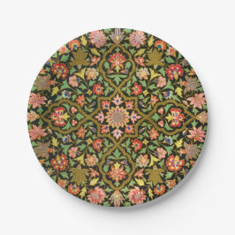 Kleurrijke Indische Bloemen Borduurwerk Print Papieren Bordje