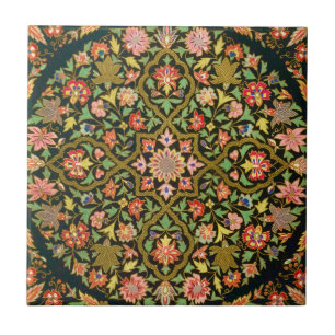 Kleurrijke Indische Bloemen Borduurwerk Print Tegeltje