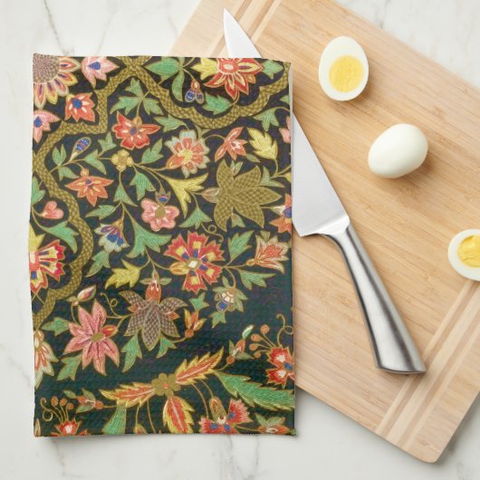 Kleurrijke Indische Bloemen Borduurwerk Print Theedoek (Quarter Fold)