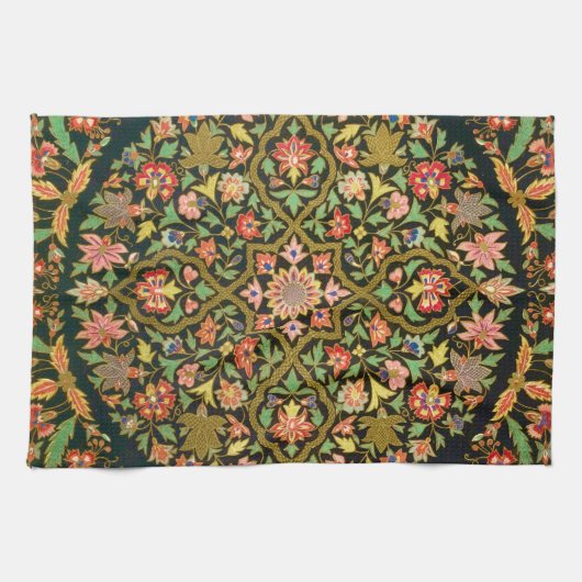 Kleurrijke Indische Bloemen Borduurwerk Print Theedoek (Horizontaal)