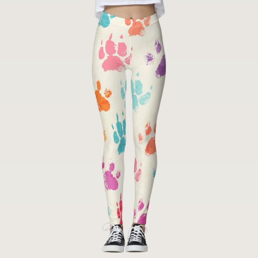 Kleurrijke inkt, rommelige hondenpoten leggings (Voorkant)