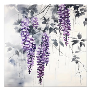 Kleurrijke inkt schilderij Wisteria Foto Afdruk