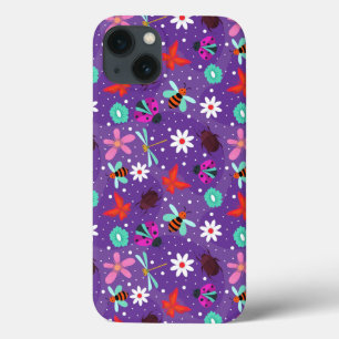 Kleurrijke insecten en bloemen op een paarse achte Case-Mate iPhone case