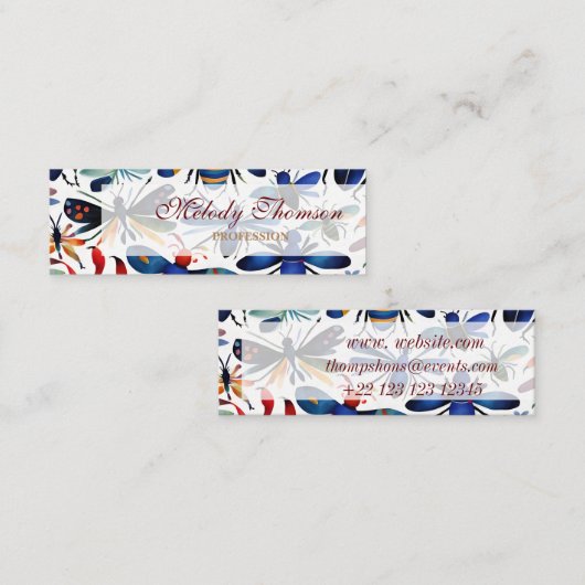 Kleurrijke insecten grillige insecten kunst mini visitekaartje (Voorkant / Achterkant)