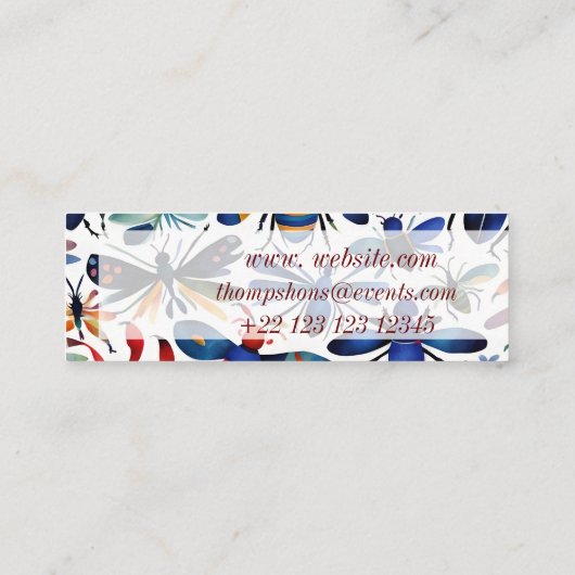 Kleurrijke insecten grillige insecten kunst mini visitekaartje (Achterkant)