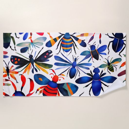 Kleurrijke insecten grillige waterverf Insecten Ar Strandlaken (Voorkant)