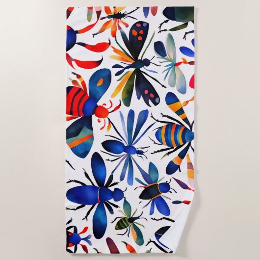 Kleurrijke insecten grillige waterverf Insecten Ar Strandlaken (Voorkant)