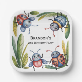 Kleurrijke insectenbeestjes 2e. verjaardagsfeestje papieren bordje