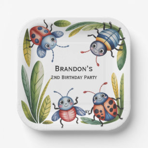 Kleurrijke insectenbeestjes 2e. verjaardagsfeestje papieren bordje