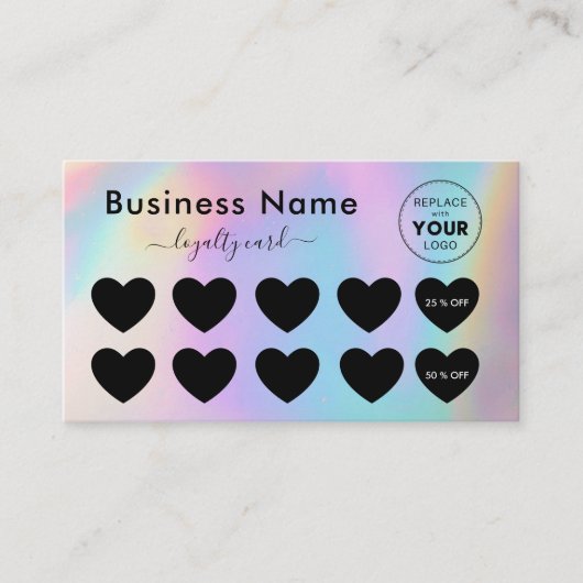 Kleurrijke Iridescent en zwarte harten Voeg Logo m Klantenkaartje (Voorkant)