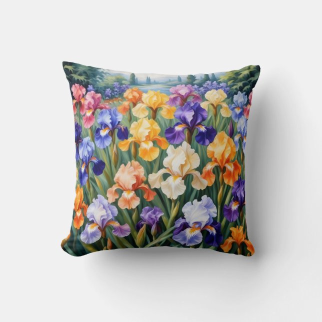 Kleurrijke iris tuin kussen (Voorkant)