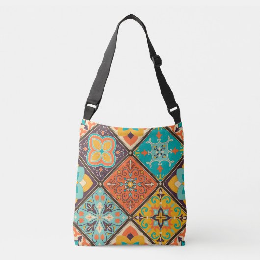 Kleurrijke islamitisch geïnspireerde patchwork teg crossbody tas (Voorkant)