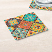 Kleurrijke islamitisch geïnspireerde patchwork teg kartonnen onderzetters (Schuin)