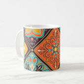 Kleurrijke islamitisch geïnspireerde patchwork teg koffiemok (Voorkant links)
