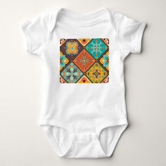 Kleurrijke islamitisch geïnspireerde patchwork teg romper (Voorkant)