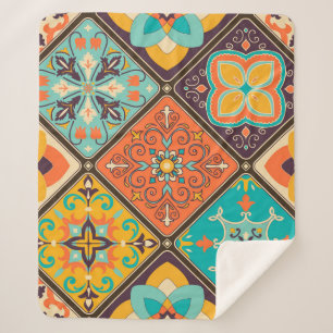 Kleurrijke islamitisch geïnspireerde patchwork teg sherpa deken
