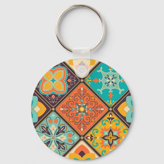 Kleurrijke islamitisch geïnspireerde patchwork teg sleutelhanger (Voorkant)