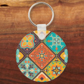 Kleurrijke islamitisch geïnspireerde patchwork teg sleutelhanger (Achterkant)