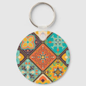 Kleurrijke islamitisch geïnspireerde patchwork teg sleutelhanger (Achterkant)