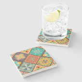 Kleurrijke islamitisch geïnspireerde patchwork teg stenen onderzetter (Zijkant)