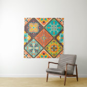 Kleurrijke islamitisch geïnspireerde patchwork teg wandkleed (In situ)
