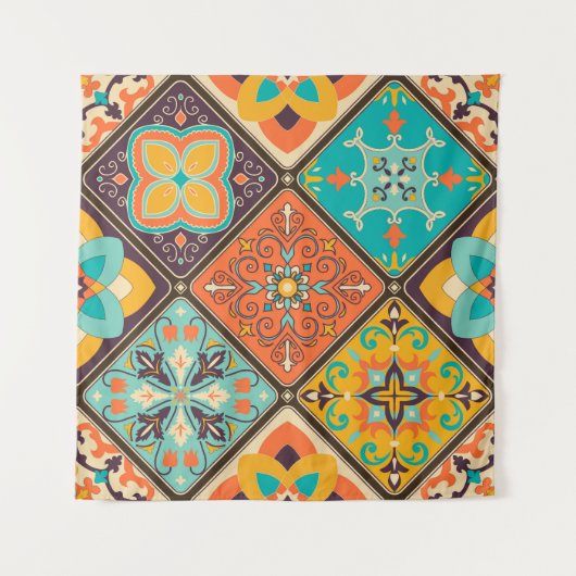 Kleurrijke islamitisch geïnspireerde patchwork teg wandkleed (Voorkant)
