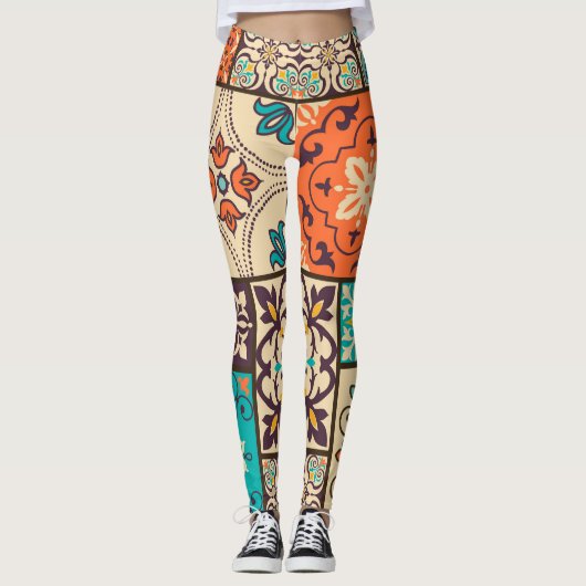 Kleurrijke Islamitische Patchwork:  Tegel. Leggings (Voorkant)