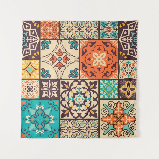 Kleurrijke Islamitische Patchwork: Tegel. Wandkleed (Voorkant)