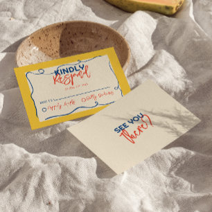 Kleurrijke Italiaanse handgeschreven eigenzinnige  RSVP Kaartje