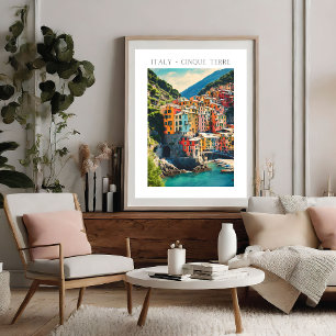 Kleurrijke Italië Cinque Terre Village Waterverf Poster
