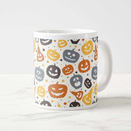Kleurrijke Jack-O'-Lantern gezichten patroon Grote Koffiekop (Voorkant rechts)