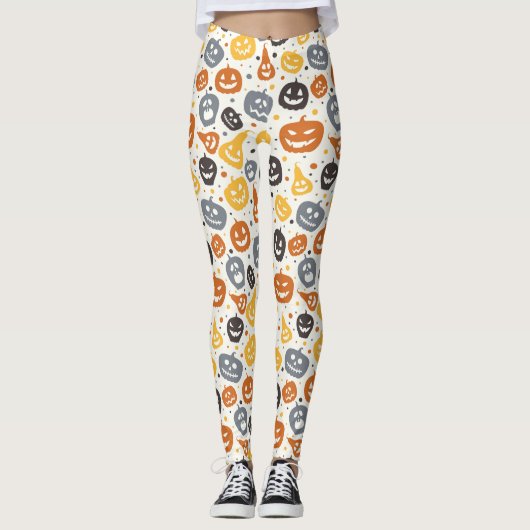 Kleurrijke Jack-O'-Lantern gezichten patroon Leggings (Voorkant)