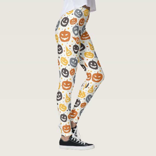 Kleurrijke Jack-O'-Lantern gezichten patroon Leggings (Rechts)