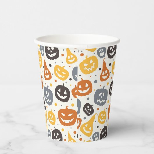 Kleurrijke Jack-O'-Lantern gezichten patroon Papieren Bekers (Rechts)