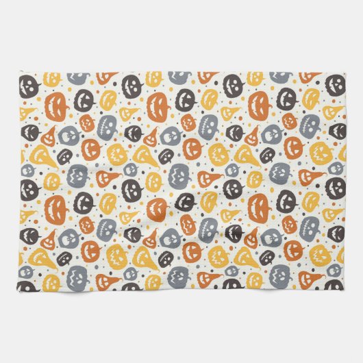 Kleurrijke Jack-O'-Lantern gezichten patroon Theedoek (Horizontaal)