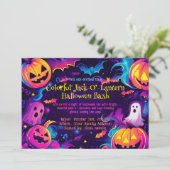 🎃Kleurrijke Jack-O’-Lantern Halloween Bash Kaart (Staand voorkant)