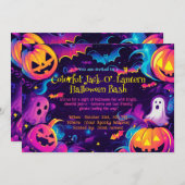 🎃Kleurrijke Jack-O’-Lantern Halloween Bash Kaart (Voorkant / Achterkant)