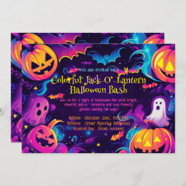 🎃Kleurrijke Jack-O’-Lantern Halloween Bash Kaart