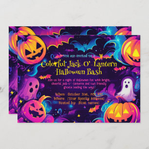 🎃Kleurrijke Jack-O’-Lantern Halloween Bash Kaart