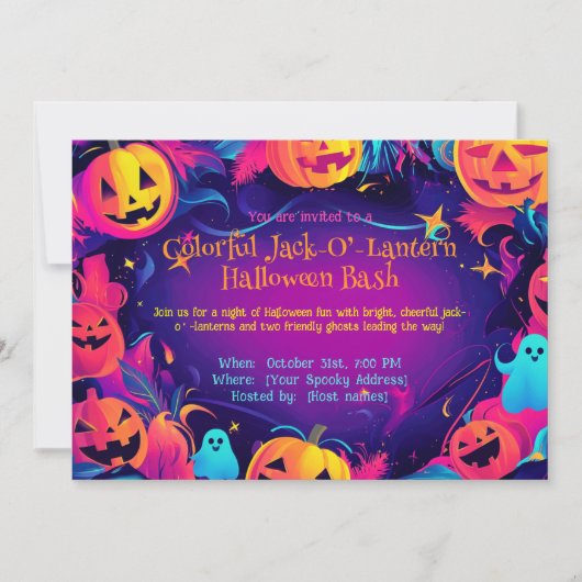 🎃Kleurrijke Jack-O’-Lantern Halloween Bash Kaart (Voorkant)