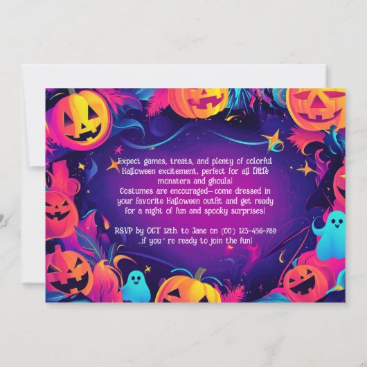 🎃Kleurrijke Jack-O’-Lantern Halloween Bash Kaart (Achterkant)