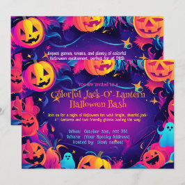 🎃Kleurrijke Jack-O’-Lantern Halloween Feest Kaart