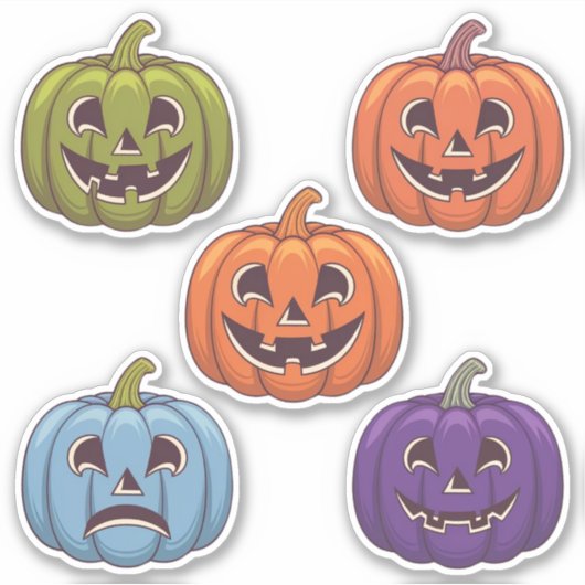Kleurrijke Jack-o’-Lantern Scrapbook Stickers Blad (Voorkant)
