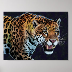 Kleurrijke Jaguar dierenportretillustratie Poster