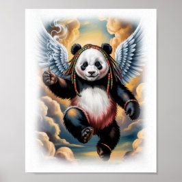 Kleurrijke Jamaicaanse Panda Engel op een Witte Poster