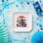 Kleurrijke Japan Building Art Papieren Bordje (Feest)