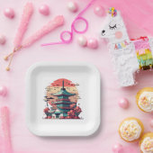 Kleurrijke Japan Building Art Papieren Bordje (Feest)