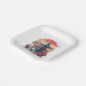 Kleurrijke Japan Building Art Papieren Bordje (Gebogen)