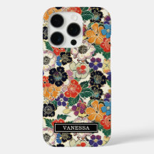 Kleurrijke Japanse Bloemen Geborduurd
